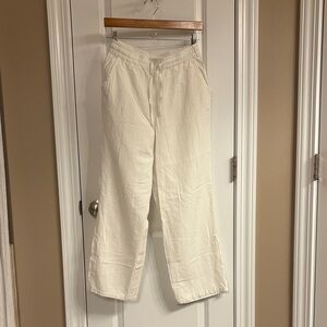 Chartou White Wide Leg Cotton Linen Pants Sz S
